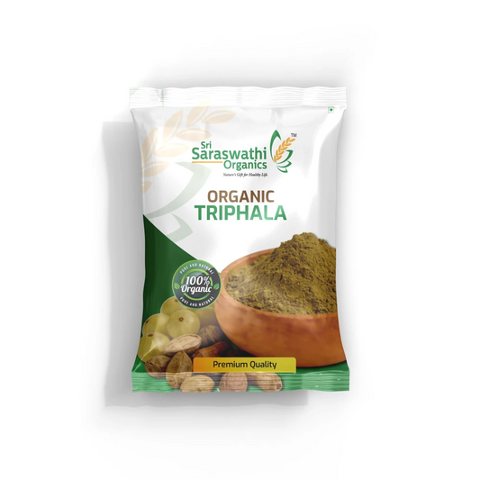 Sri Saraswathi Organics Organic Triphala package on a white background