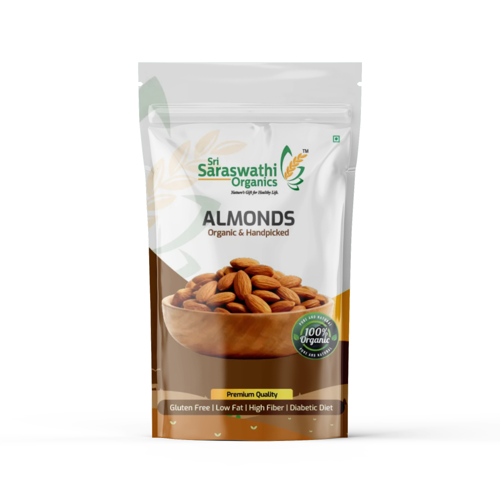 Organic almonds (badam) prepared from whole nuts for everyday nourishment - Sri Saraswathi Organics