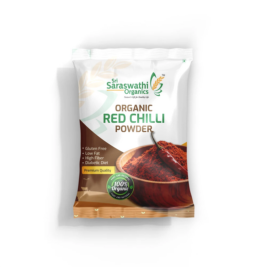 Red chilly powder made from dried red chillies for spicy cooking - Sri Saraswathi Organics