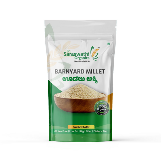 Sri Saraswathi Organics Barnyard Millet packaging on a white background