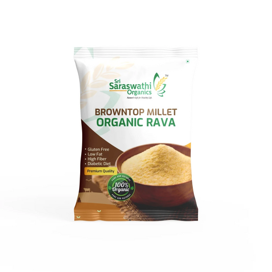 Pack of Sri Saraswathi Organics Browntop Millet Organic Rava on a white background