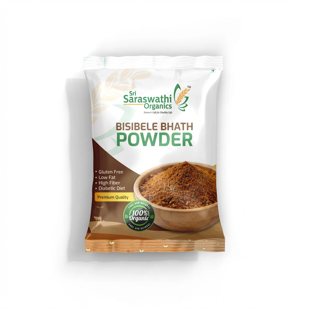 Organic bisibelebath powder made from aromatic spices for traditional bisibelebath preparation - Sri Saraswathi Organics