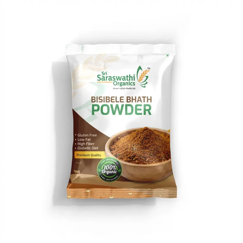 Organic bisibelebath powder made from aromatic spices for traditional bisibelebath preparation - Sri Saraswathi Organics