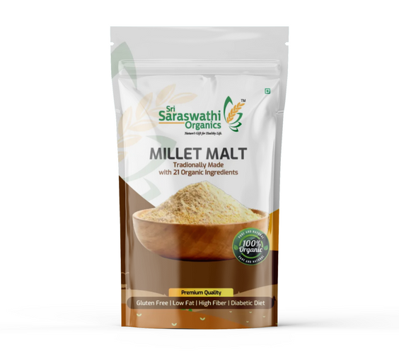 Organic millet malt prepared from selected millets for daily nourishment - Sri Saraswathi Organics