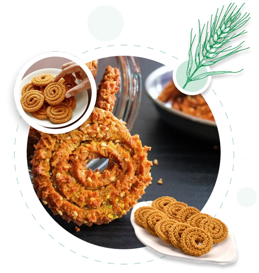 Spiral-shaped cookie with a hand picking up a cookie, surrounded by more cookies on a plate.