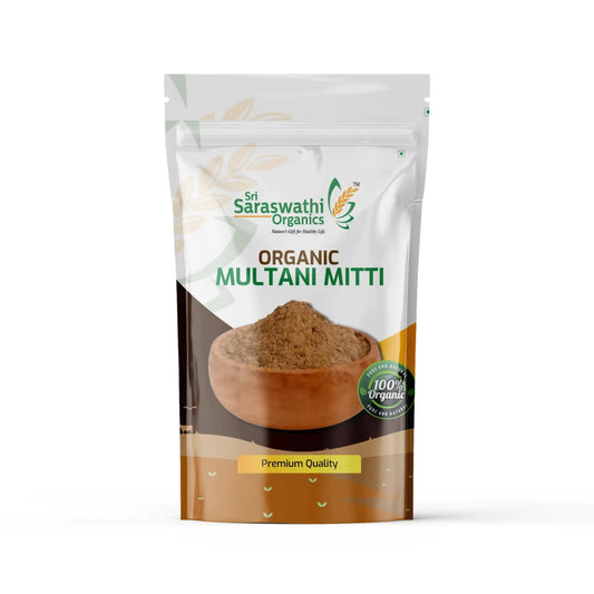 Sri Saraswathi Organics Organic Multani Mitti packaging on a white background