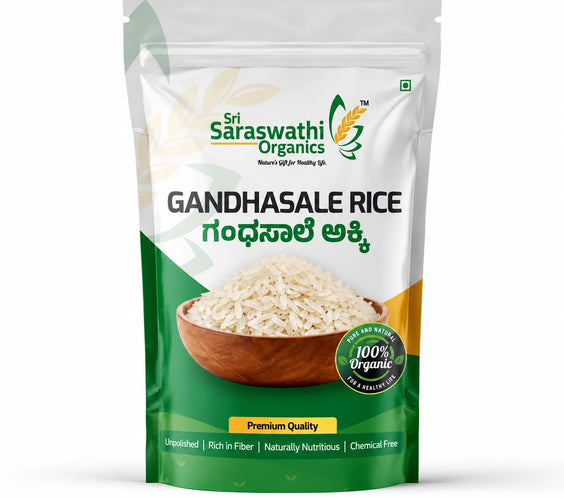 Sri Saraswathi Organics Gandhasale Rice - Aromatic Unpolished Rice