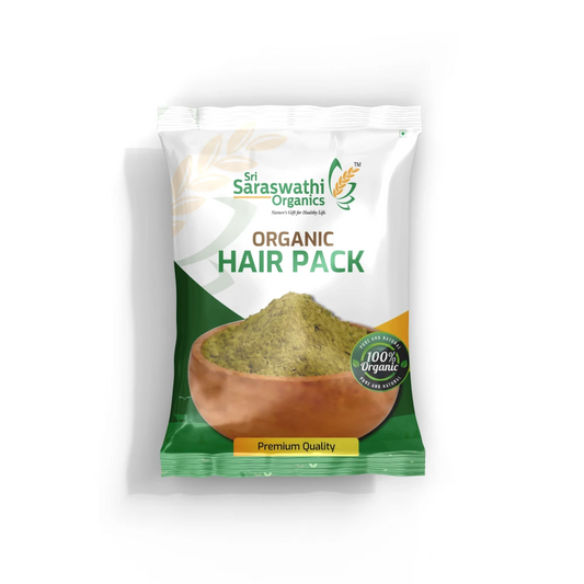 Sri Saraswathi Organics Organic Hair Pack packaging on a white background