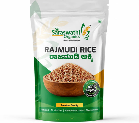Sri Saraswathi Organics Rajmudi Rice - 100% Unpolished Heritage Red Rice Pouch