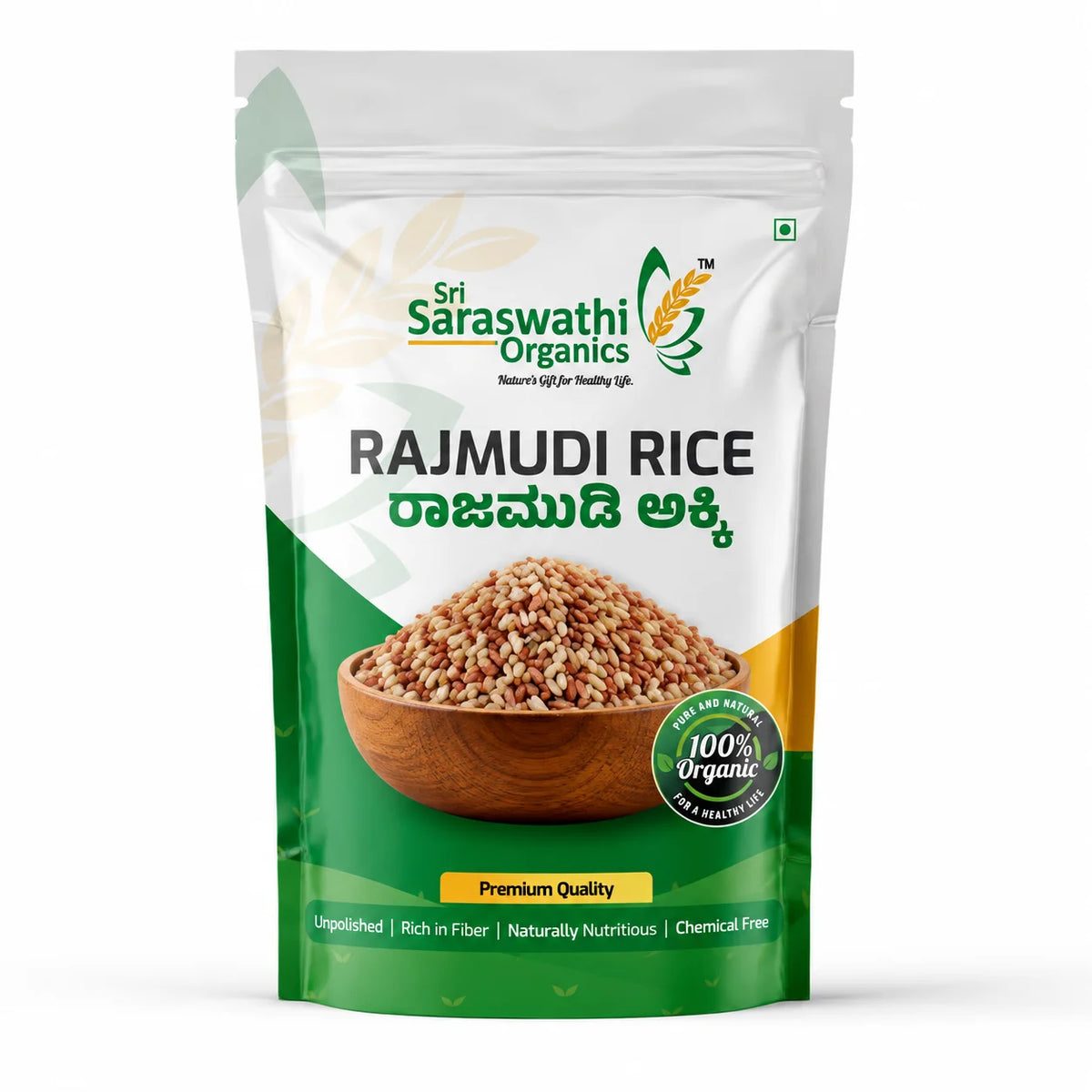 Sri Saraswathi Organics Rajmudi Rice - 100% Unpolished Heritage Red Rice Pouch