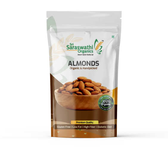 Organic almonds (badam) prepared from whole nuts for everyday nourishment - Sri Saraswathi Organics