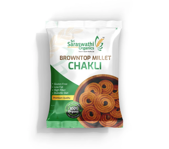 Browntop millet chakli prepared from unpolished millets for balanced snacking - Sri Saraswathi Organics