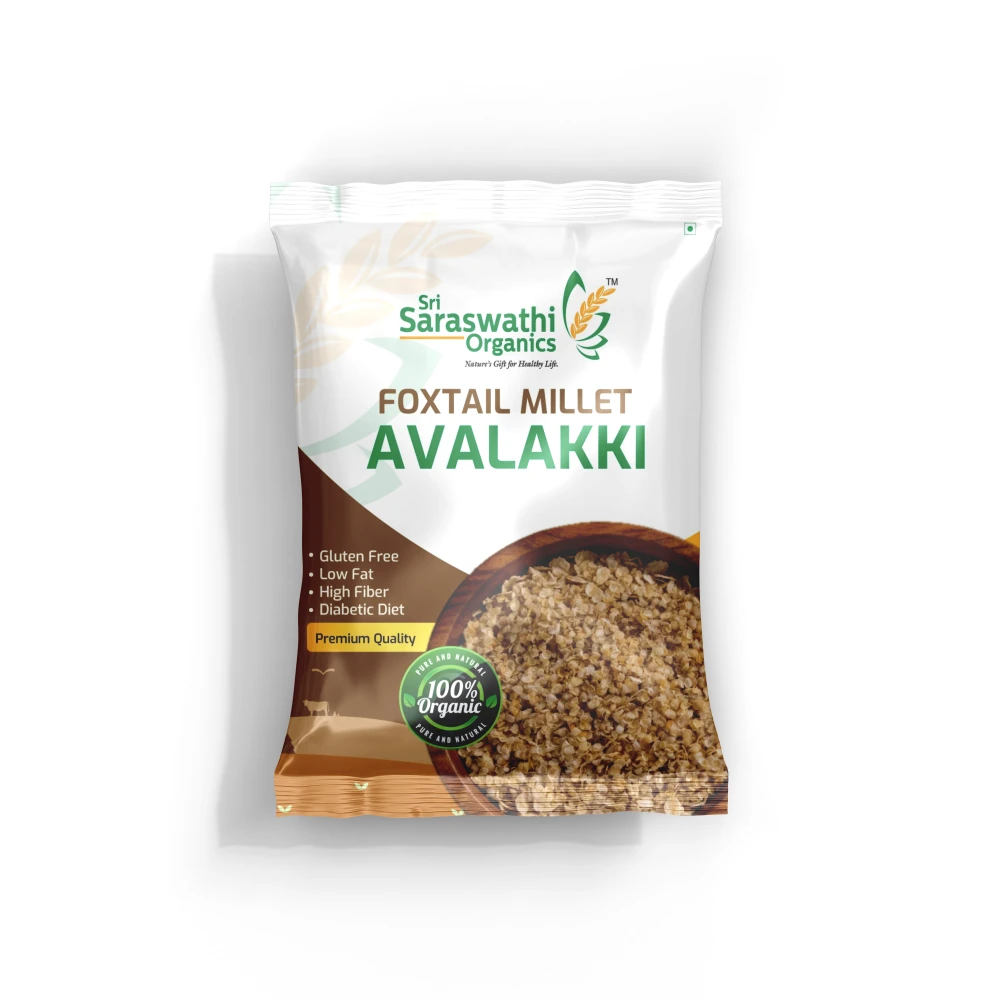 Foxtail millet flakes made from whole millets for nutritious breakfast meals - Sri Saraswathi Organics