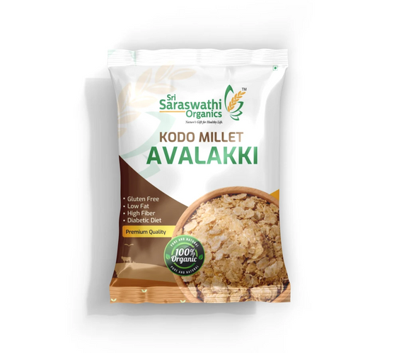 Kodo millet flakes prepared from selected millets for light and wholesome eating - Sri Saraswathi Organics