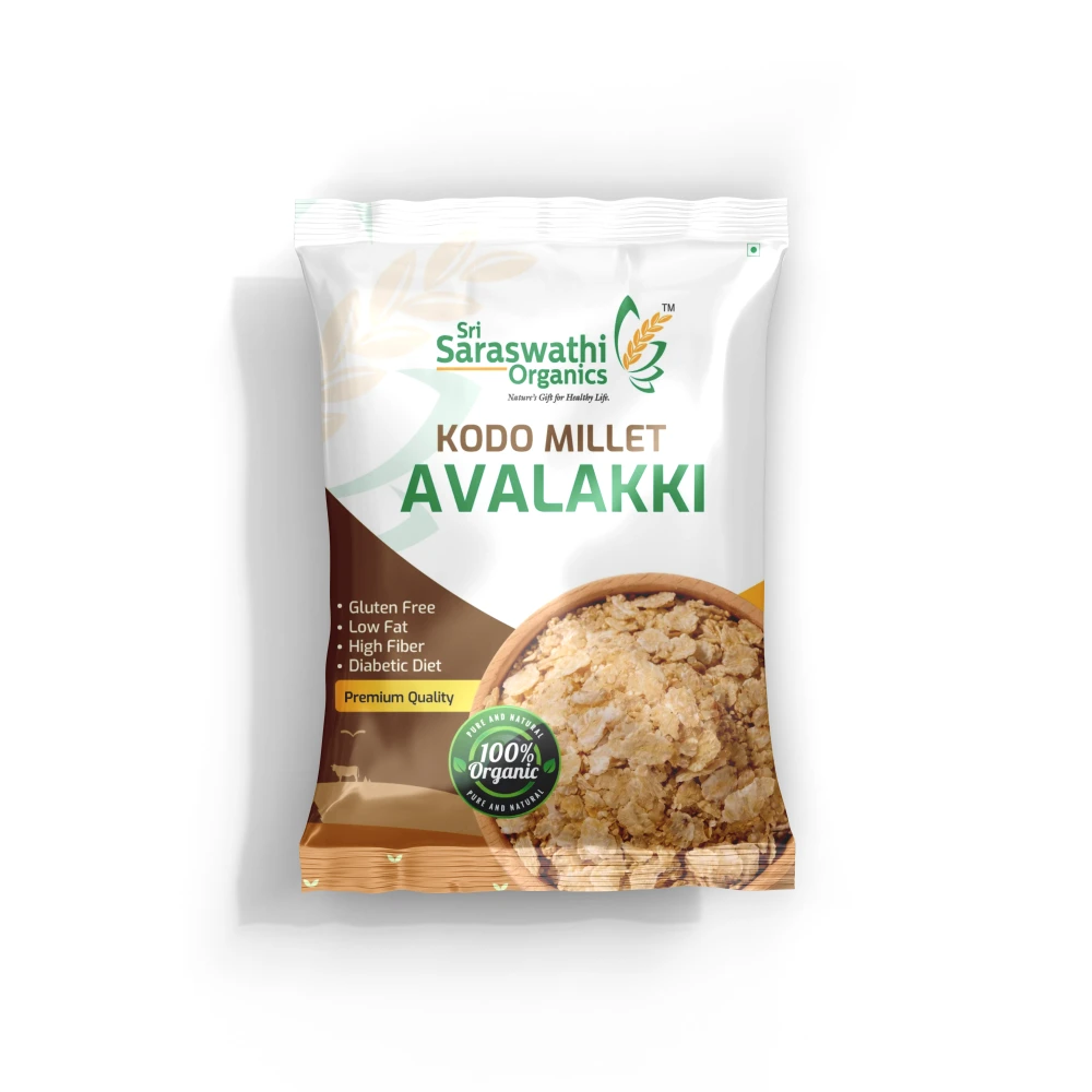 Kodo millet flakes prepared from selected millets for light and wholesome eating - Sri Saraswathi Organics