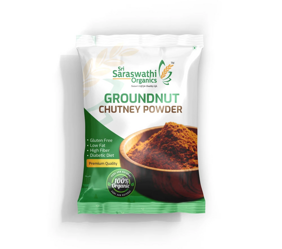 Groundnut chutney powder prepared from roasted groundnuts for traditional meals - Sri Saraswathi Organic