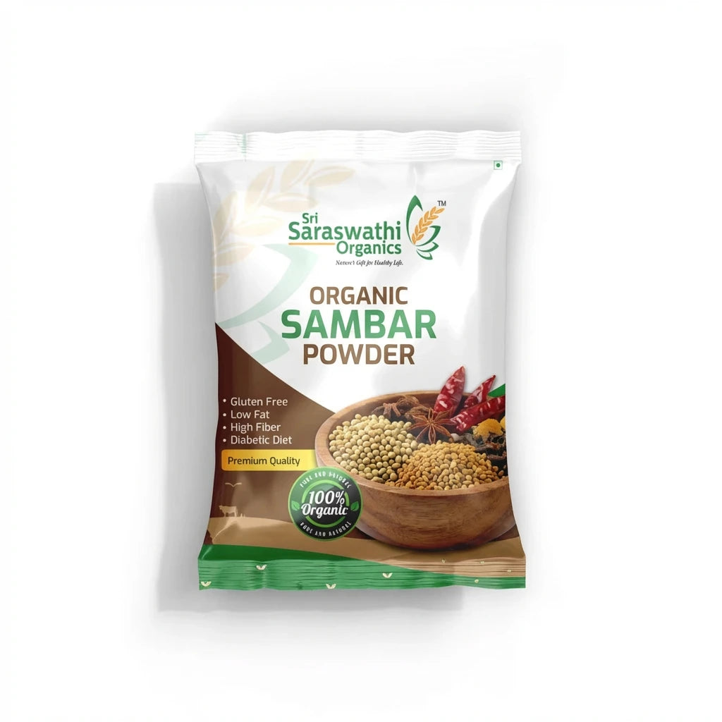 Organic sambar powder made from classic spice blend for authentic South Indian sambar - Sri Saraswathi Organics