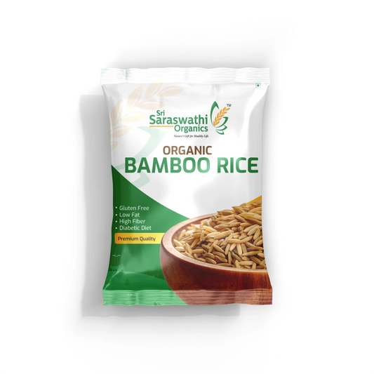 Sri Saraswathi Organics Organic Brown Rice packaging on a white background