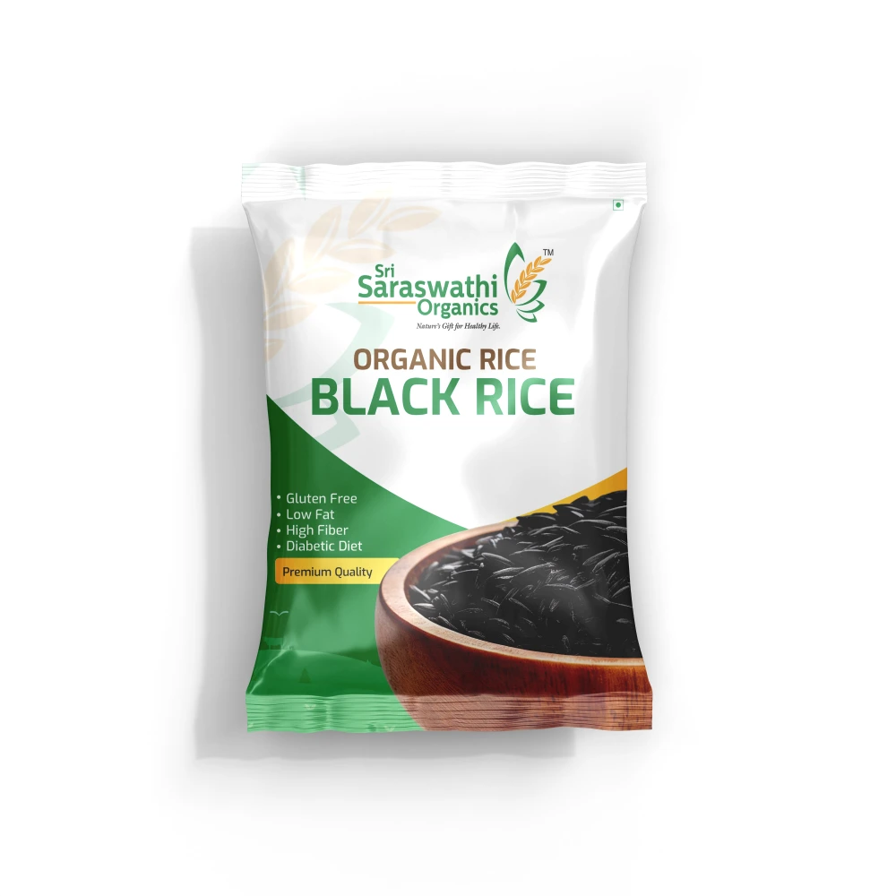 Sri Saraswathi Organics Organic Rice Black Rice packaging on a white background