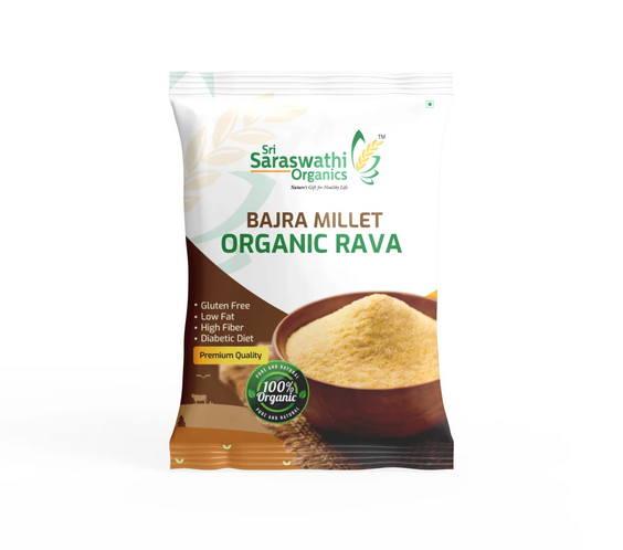 Bajra millet rava prepared from pearl millets for traditional Indian cooking - Sri Saraswathi Organics