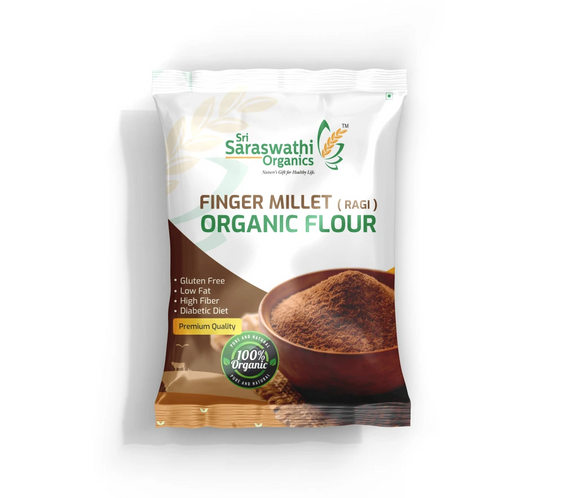 Ragi flour stone-ground from finger millets for daily nourishment - Sri Saraswathi Organics