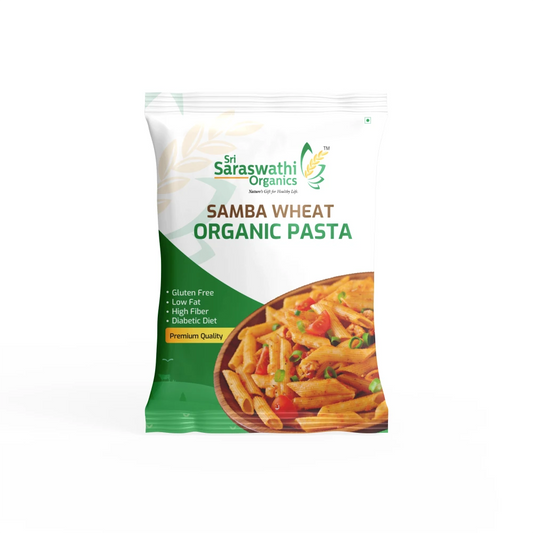 Pack of Sri Saraswathi Organics Samba Wheat Organic Pasta on a white background